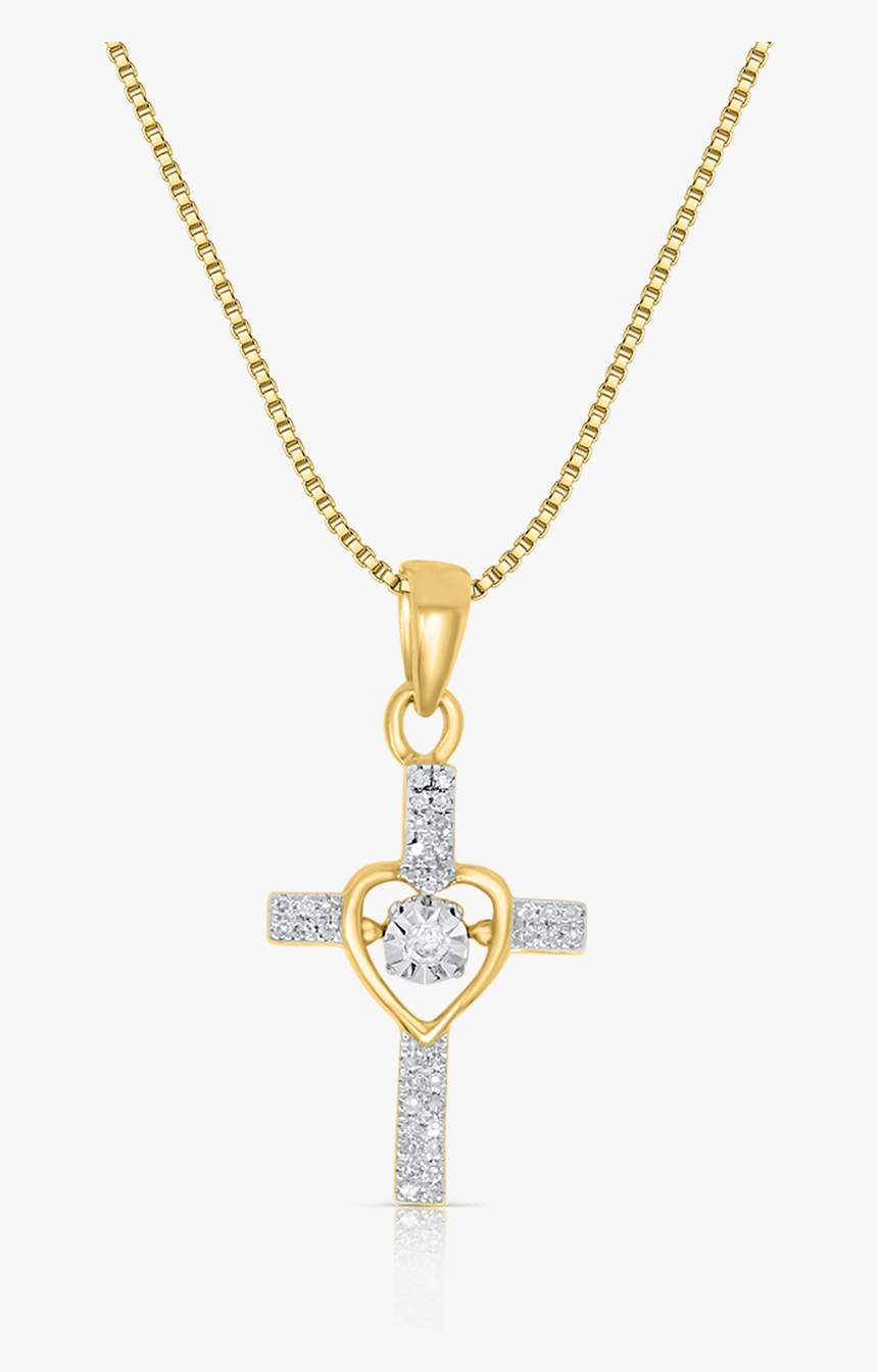 10k Yellow Gold Heart Cross Pendant - Gouden Ketting Met Parel, HD Png Download