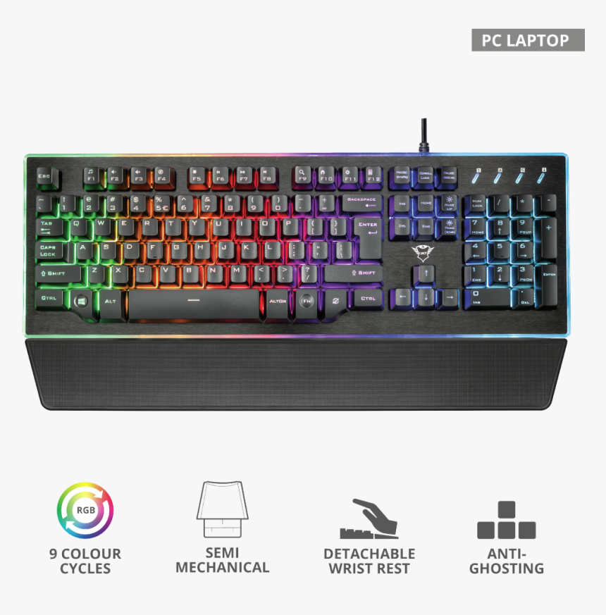 Gxt 860 Thura Semi-mechanical Keyboard - Trust Gxt 860, HD Png Download