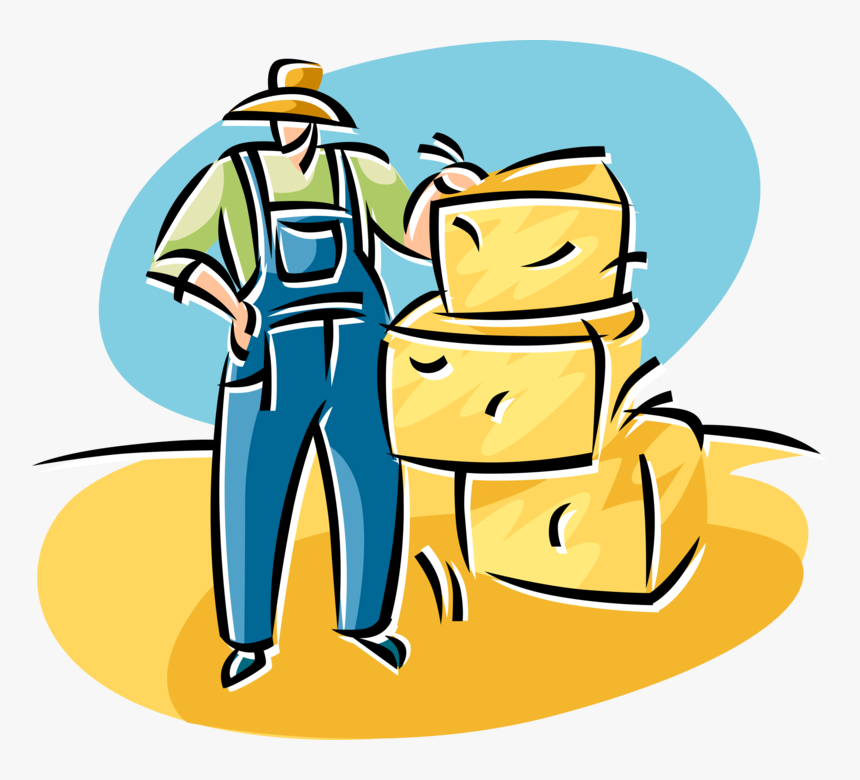 Vector Illustration Of Farmer With Bales Of Harvested - Cartoon, HD Png Download