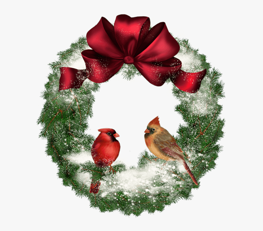 Christmas Wreath With Birds - Christmas Wreath With Cardinals, HD Png Download