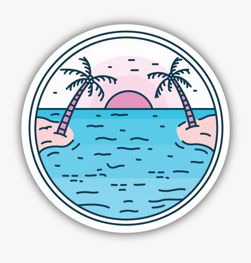 Palm Sunset Sticker - Ocean Water Bottle Stickers, HD Png Download
