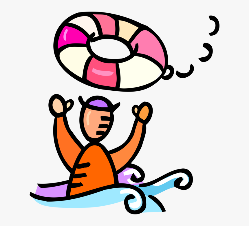 Vector Illustration Of Man Overboard Grabs Life Ring - Man Overboard Clipart, HD Png Download