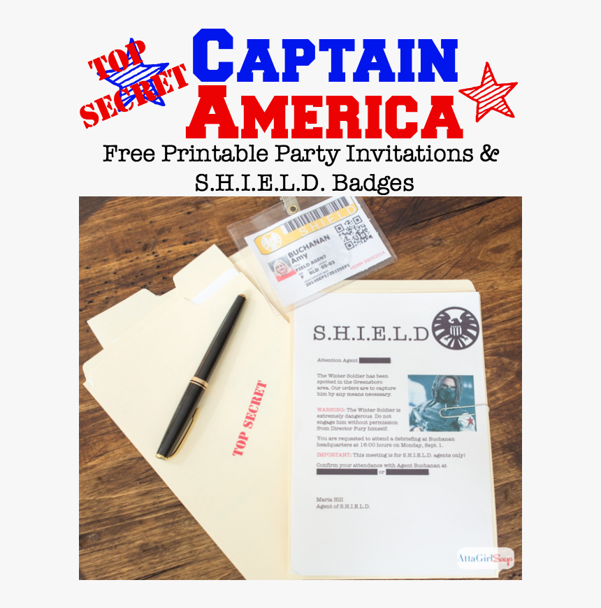 Download These Captain America Printable Party Invitations - Agents Of Shield Invitation, HD Png Download