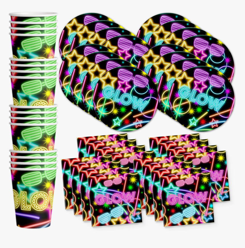 Glow Light Neon Birthday Party Tableware Kit For 16 - Glow Tableware, HD Png Download