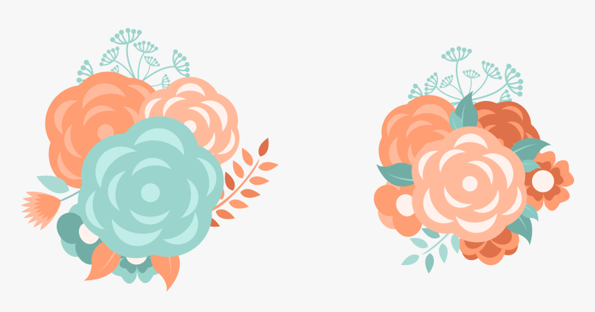 Peach Flower Clipart Wedding - Aqua And Orange Flower, HD Png Download