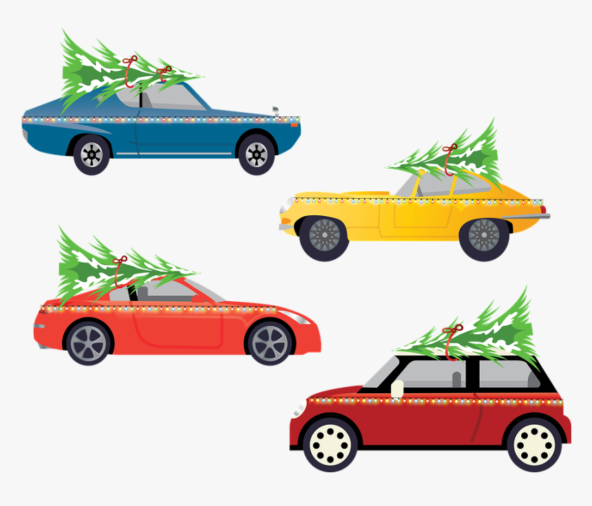 Christmas Cars, Christmas Trees, Christmas Lights - Antique Car, HD Png Download