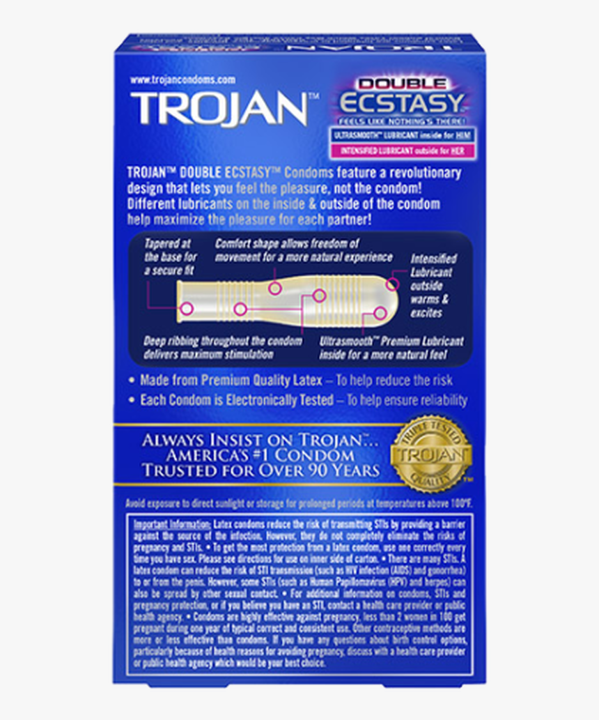 Trojan Double Ecstasy Lubricated Condoms 3 Counts - Trojan Bareskin Studded, HD Png Download