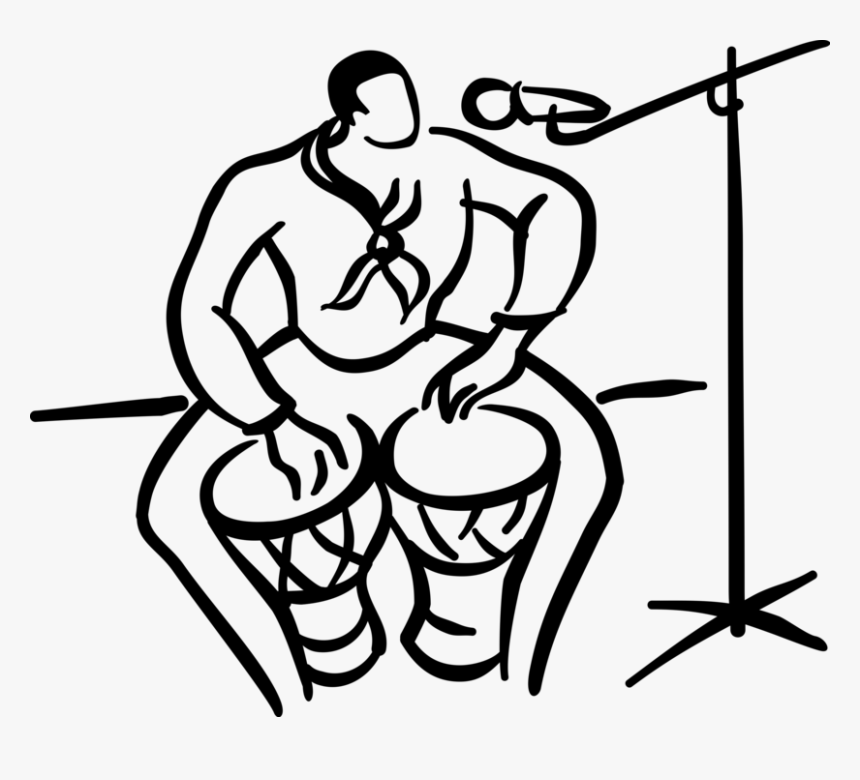 Vector Illustration Of Musician Sings And Plays The - Drawing Of Someone Playing Bongos, HD Png Download