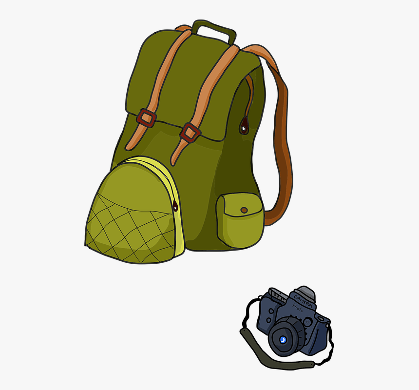 Backpack, Camera, Cartoon, Picture, Sack - Backpack Camping Vector Png, Transparent Png