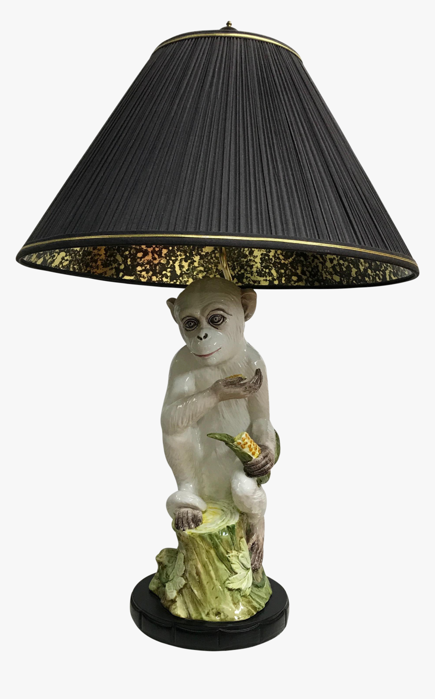 Monkey Majolica Table Lamp With Black & Gold Shade - Lampshade, HD Png Download