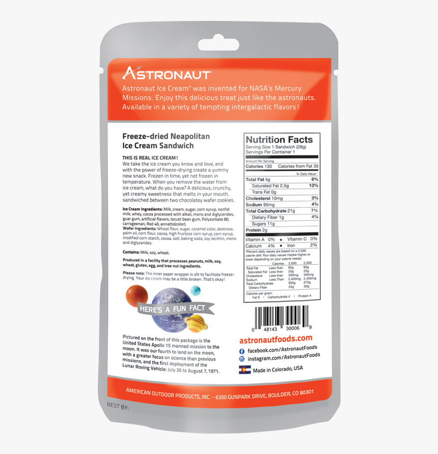 Astronaut Freeze Dried Ice Cream Sandwich 200 Neapolitan - Dry Fruits Packaging Labels, HD Png Download