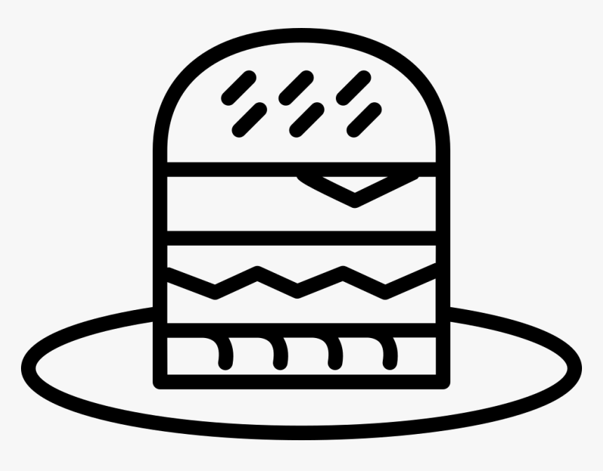 Burger Cartoon Outline On A Plate - Burger Cartoon Outline, HD Png Download
