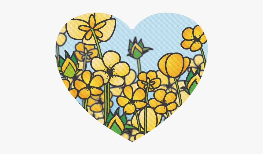 Buttercup Flower Field Yellow Floral Arrangement Heart-shaped - Heart, HD Png Download