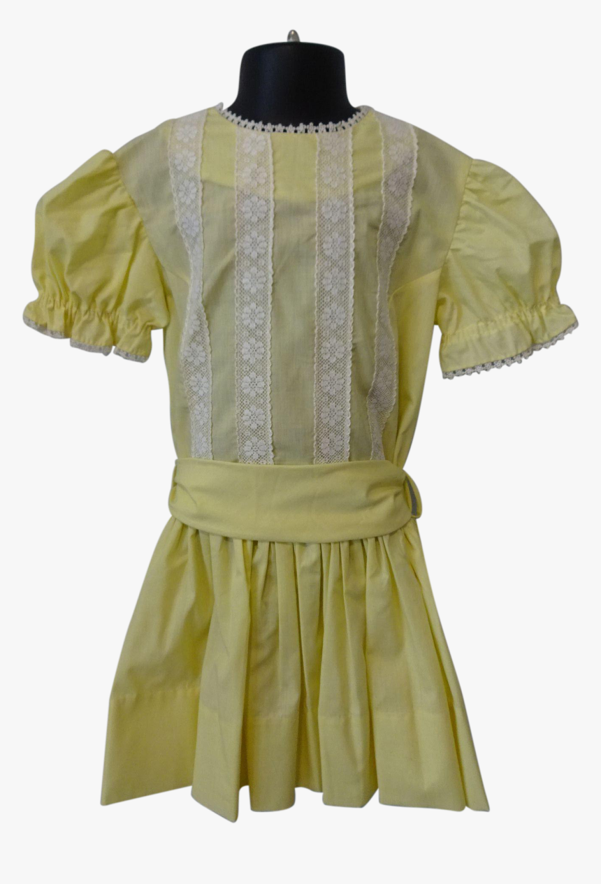 Yellow Cotton Girls Dress Spring Easter White Lace - Day Dress, HD Png Download