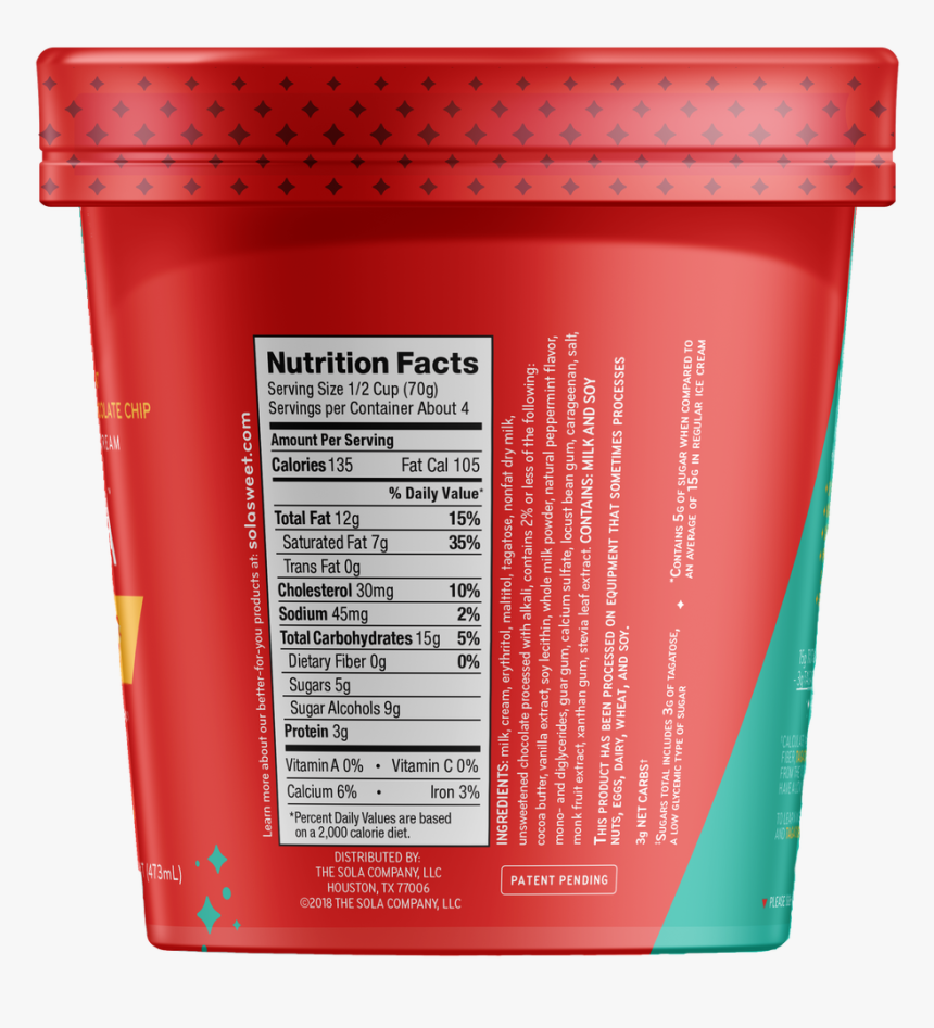 Sola, Mint Chocolate Chip Ice Cream - Ice Cream Back Packaging, HD Png Download
