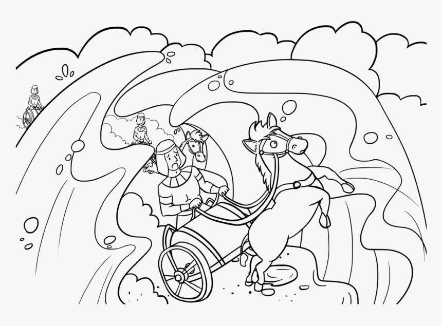 Art,monochrome,line Art - Red Sea Crossing Of The Exodus Coloring, HD Png Download
