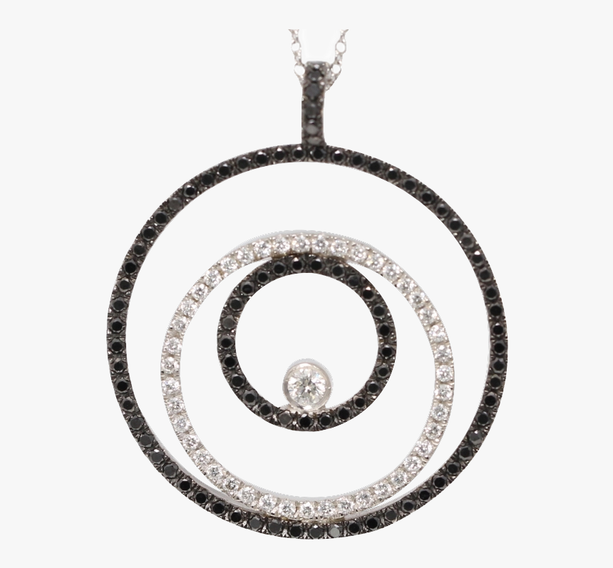 18k Gold Diamond Three Black And White Pave Set Circle - Locket, HD Png Download