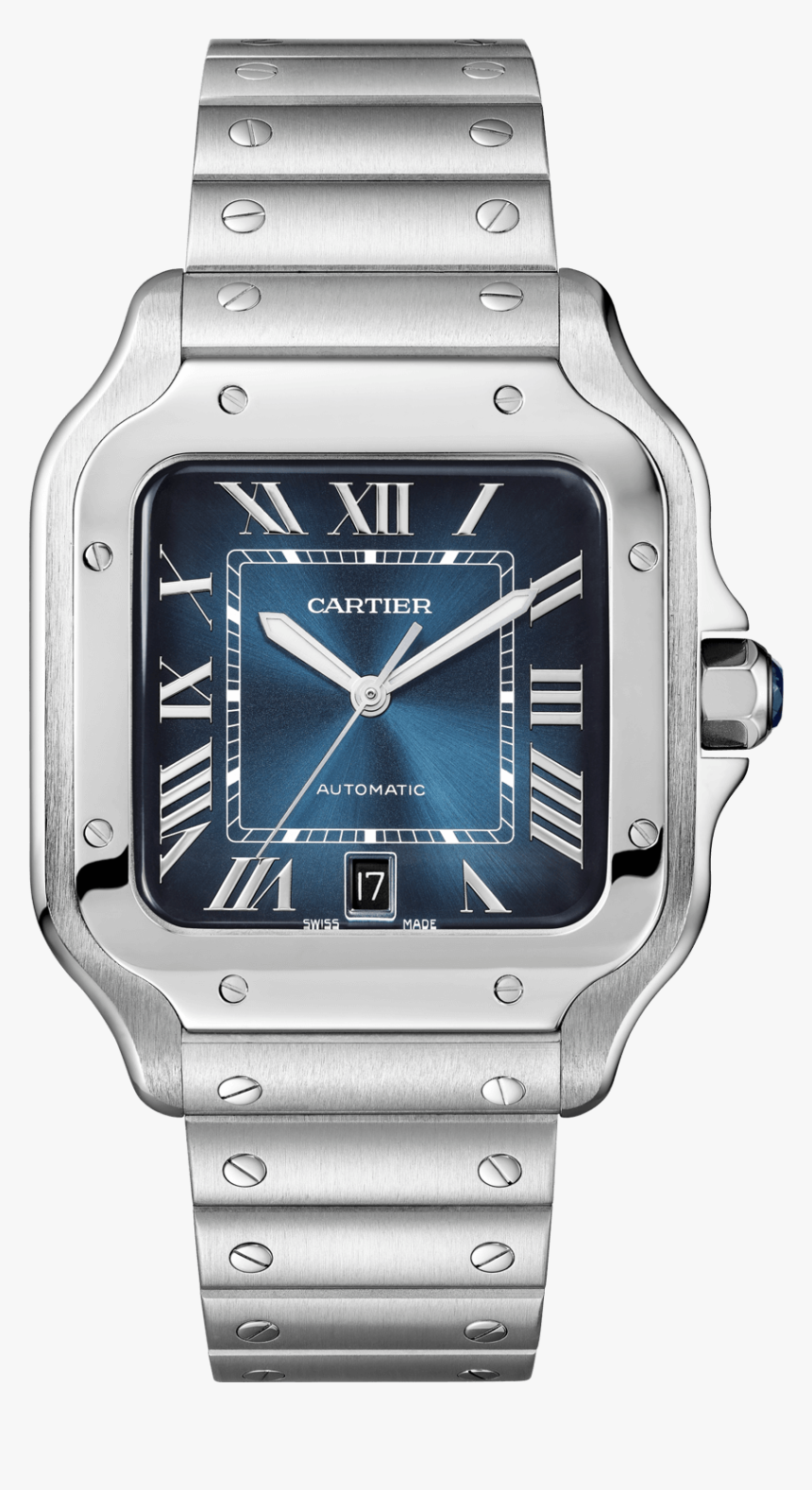 Santos De Cartier Stainless Steel, Large, Two Interchangeable - Cartier Santos Watch Blue, HD Png Download
