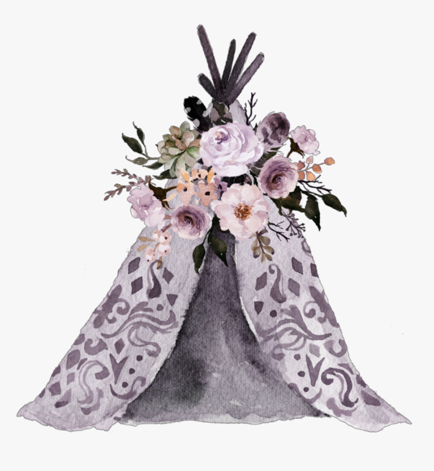 #watercolor #boho #tent #tipi #teepee - Floral Teepee Clipart, HD Png Download