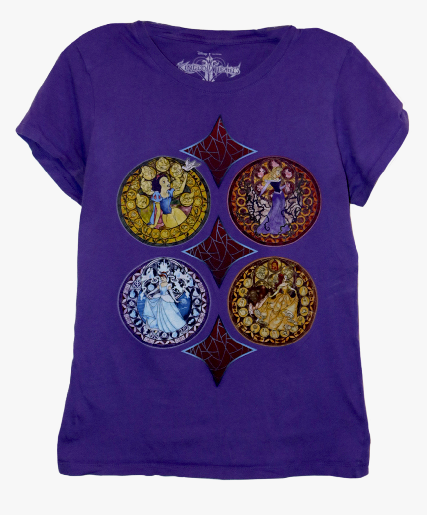 A Purple T-shirt With Four Mosaics Of Snow White, Cinderella, - Active Shirt, HD Png Download
