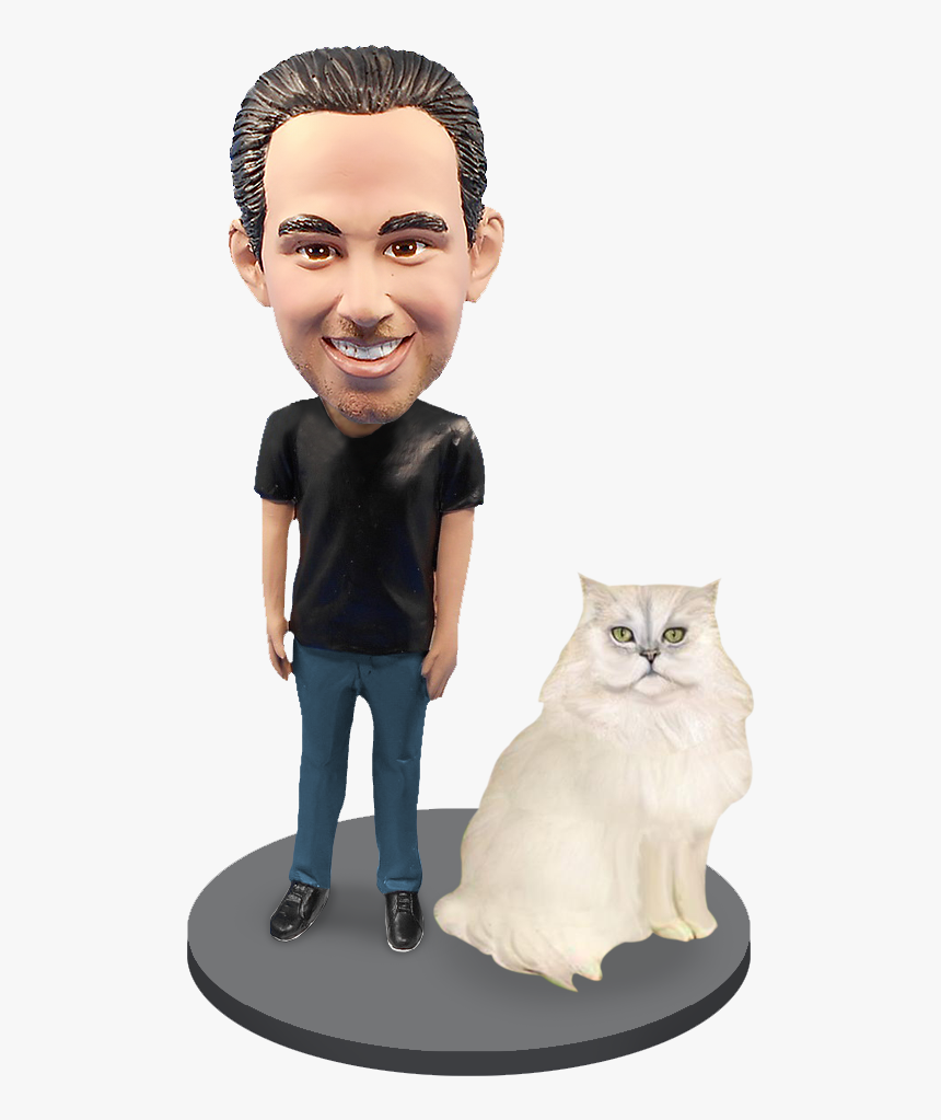 Custom Male With Custom Pet Cat Bobblehead - Persian, HD Png Download