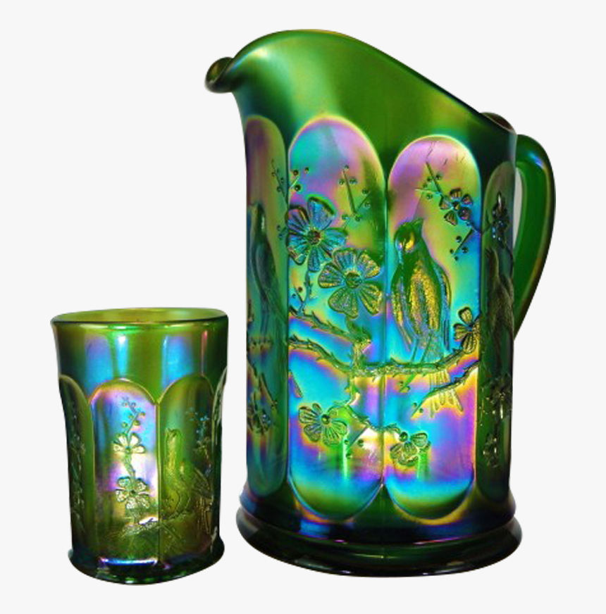 Northwood Singing Birds Emerald Green Water Pitcher - Carnival Glass Aster Tumblers, HD Png Download