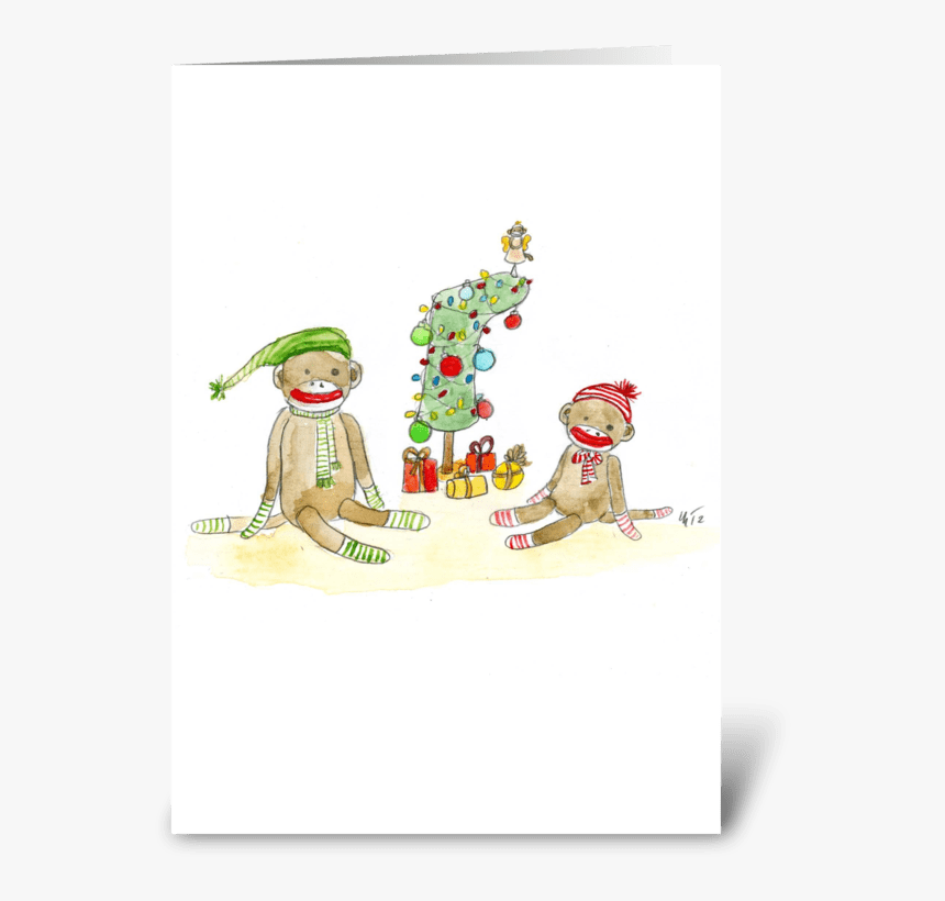 Sock Monkey Christmas Greeting Card - Cartoon, HD Png Download