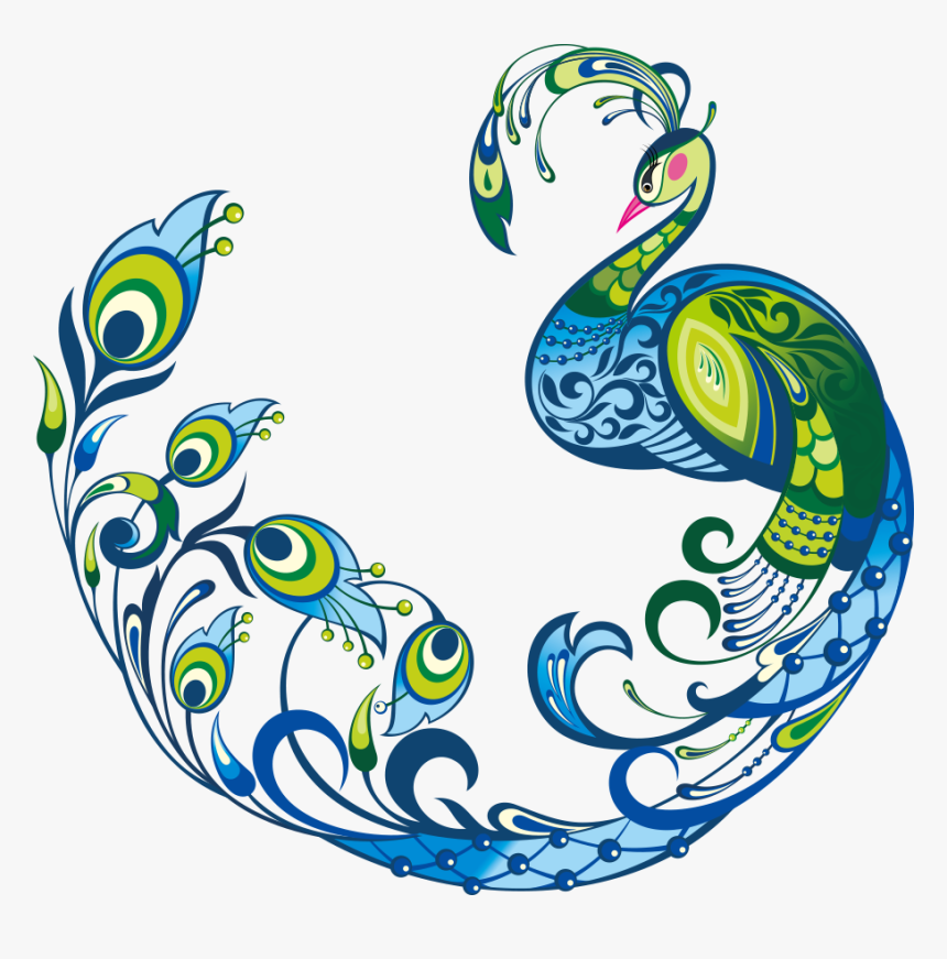 Bird Peafowl Tattoo Feather Clip Art Blue - Peacock Pattern Invitation Vector, HD Png Download