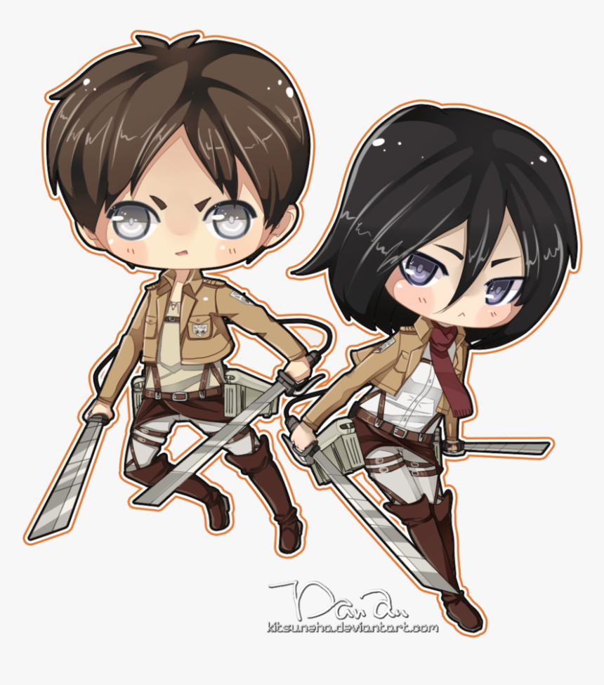 Kawaii Mikasa And Eren^^ - Kawaii Eren And Mikasa, HD Png Download