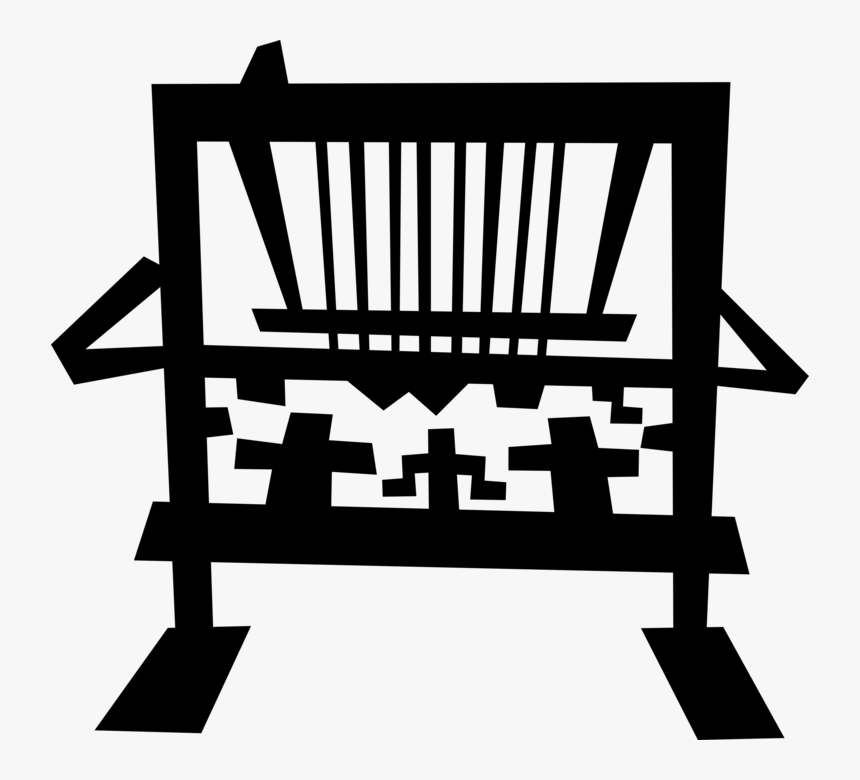 Vector Illustration Of Weaving Loom In Industrial Textile Weaving