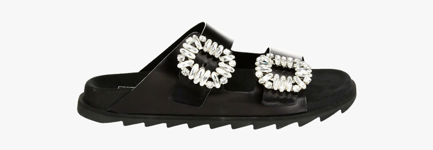 Viv Crystal-buckle Leather Slides - Buckle Furry Slides, HD Png Download