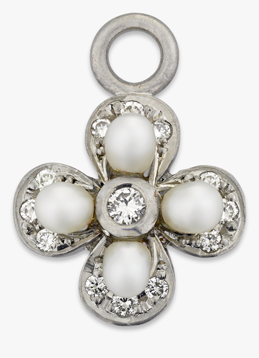 Natural Pearl And Diamond Clover Charm Pendant - Locket, HD Png Download