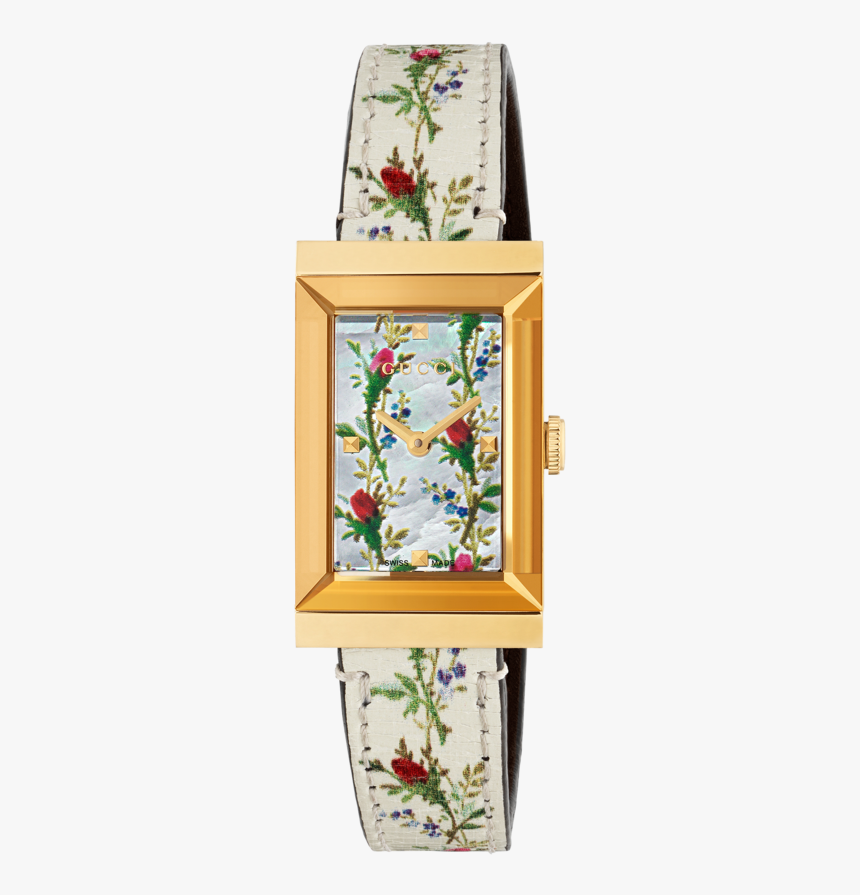 Gucci G-frame Mother Of Pearl Flower Dial Pvd Gold - Gucci Floral Watch, HD Png Download