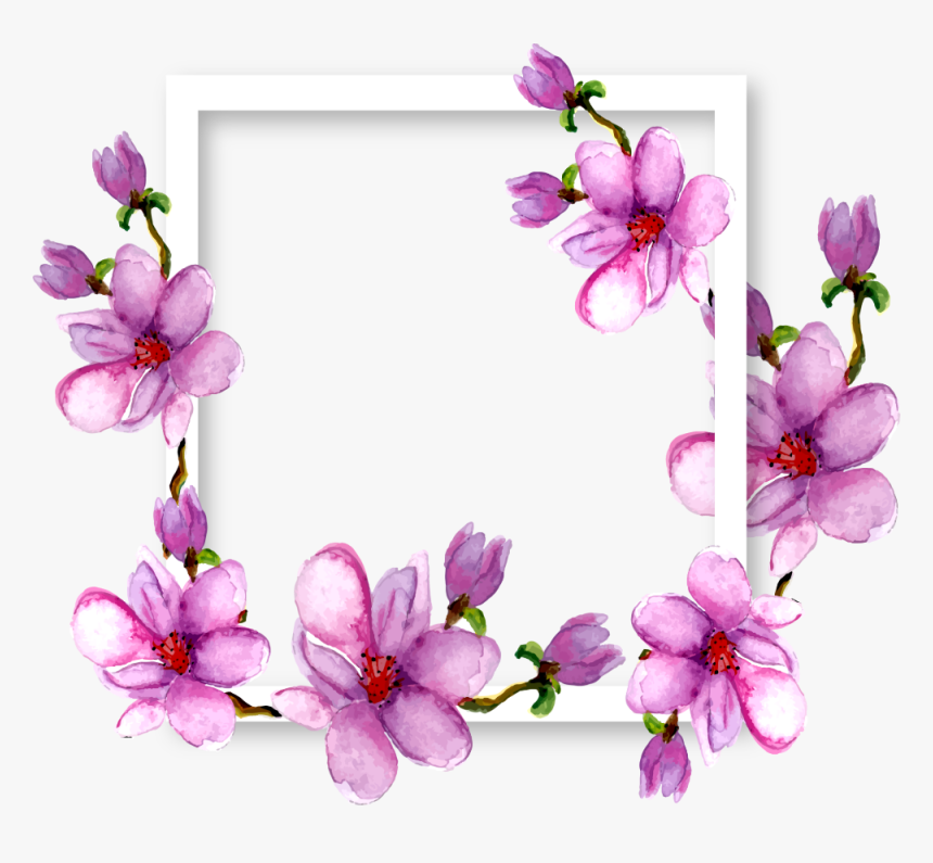 Flowers Magnolia Border Frame Watercolor Purple Ftestic - Transparent Frame Flower Border, HD Png Download