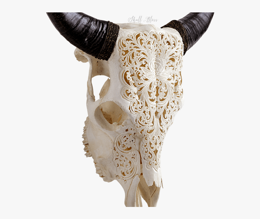Skull Variant Skull Only - Carved Cow Skull Xl Horns Glowing Mandala, HD Png Download