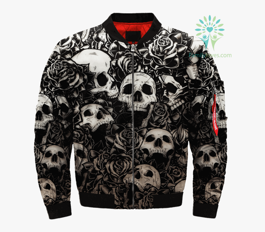 Skulls And Roses Over Print Jacket %tag Familyloves - Jacket, HD Png Download