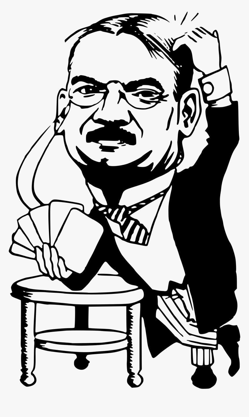 Transparent Confused Man Png - Man Holding Cards Drawing, Png Download