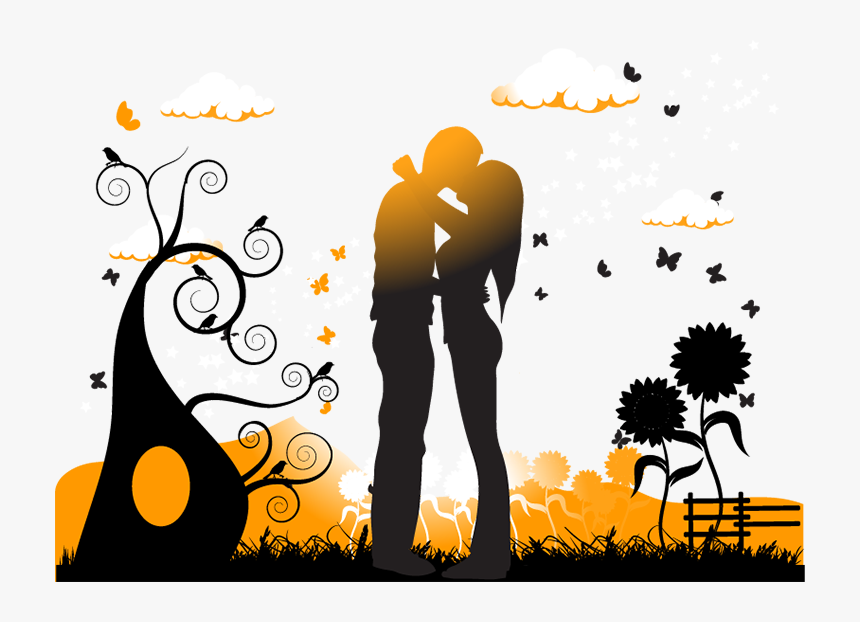 Kiss Silhouette Couple Illustration - Kissing Couple Silhouette, HD Png Download