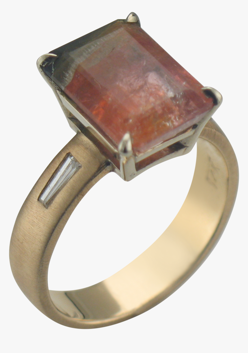 14k Yellow Gold Emerald Orange Tourmaline Ring, HD Png Download