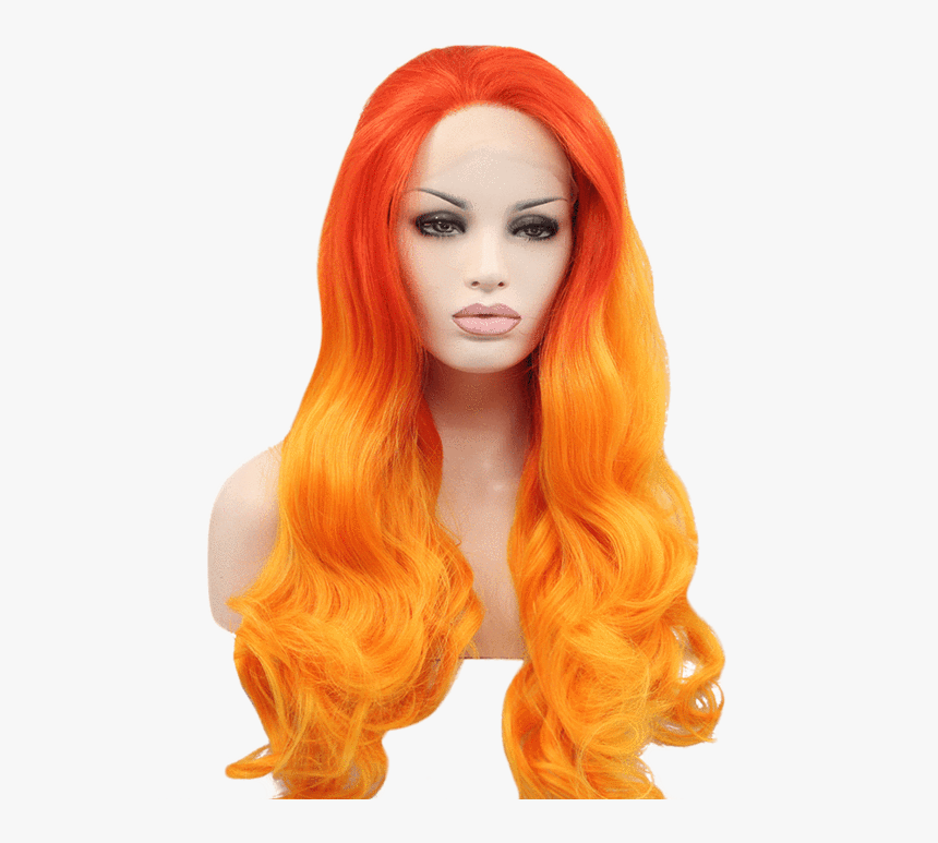 Blood Orange Ombré Wavy Long Lace Front Wig - Yellow Orange Wig, HD Png Download