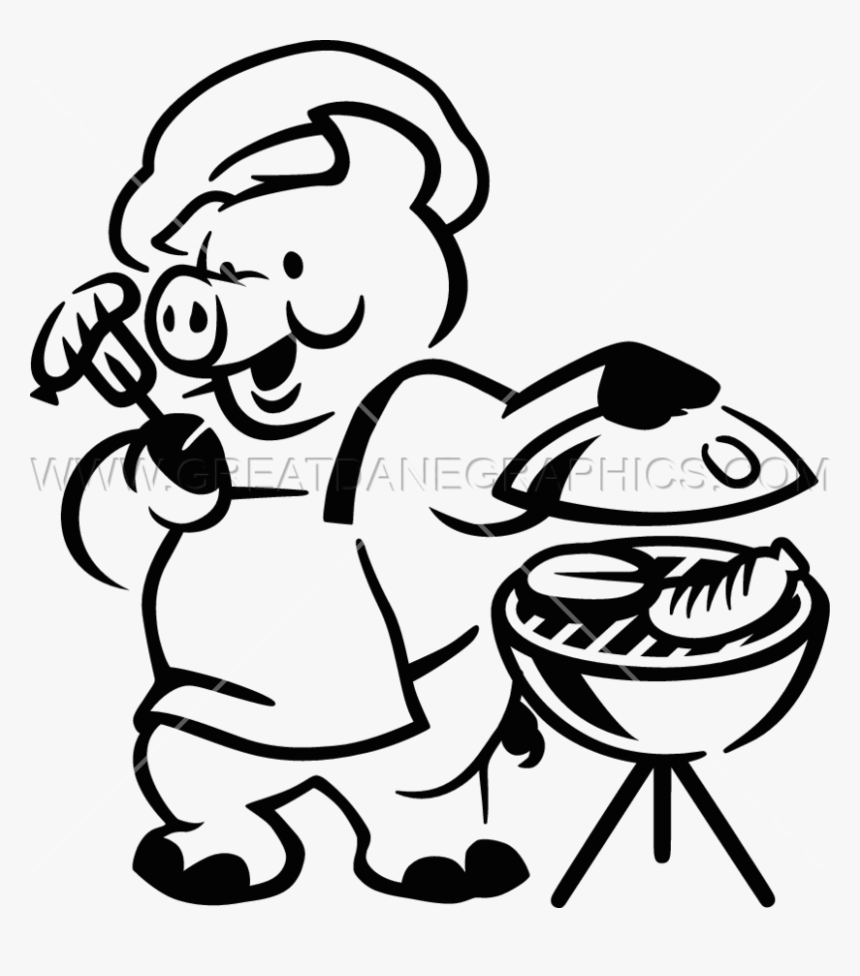 Drawn Pig Bbq Pig - Pig Grilling Clip Art Black And White, HD Png Download