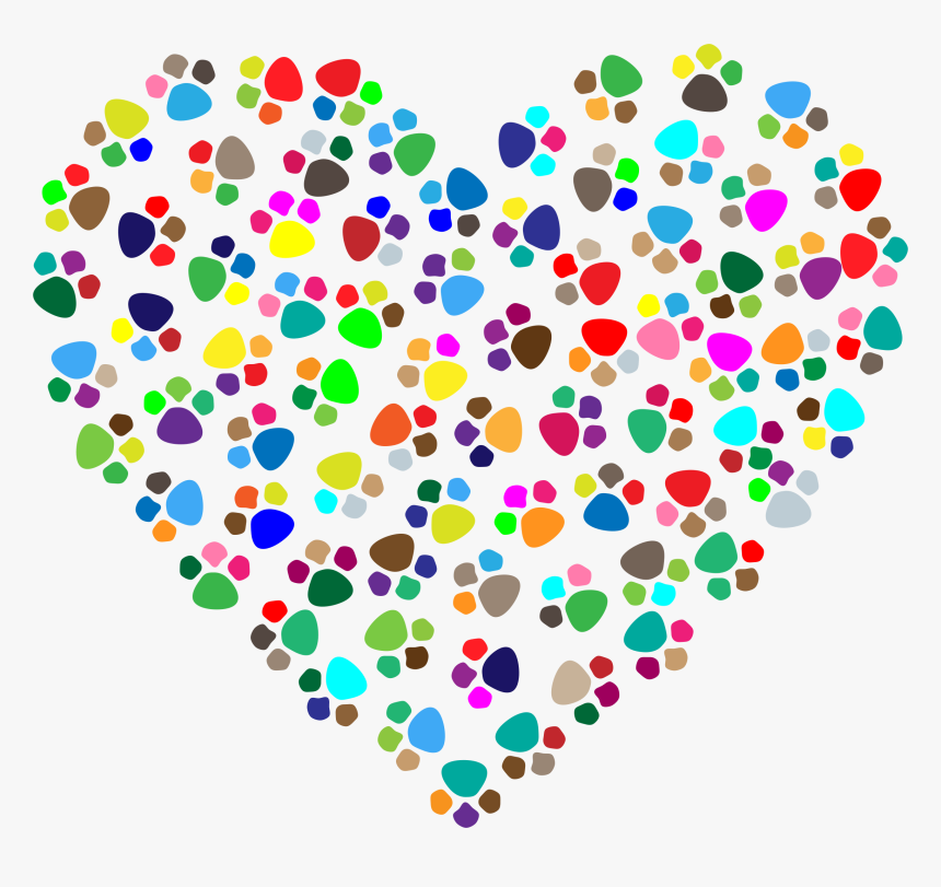 Prismatic Paw Prints Heart 2 Clip Arts - Colorful Paw Print Hearts, HD Png Download
