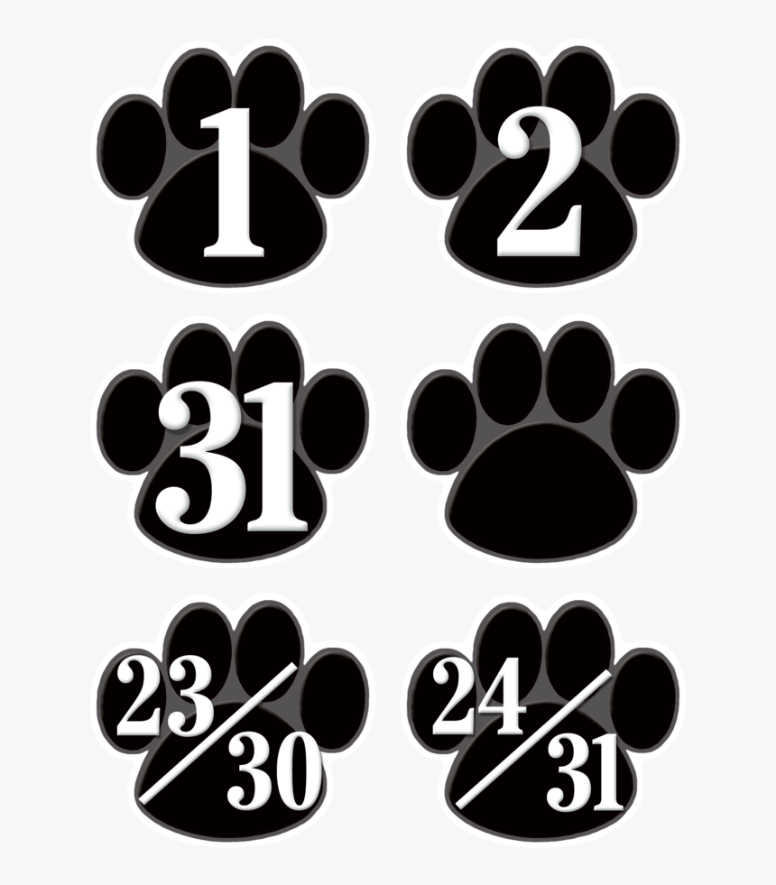 Tcr5232 Black Paw Prints Calendar Days Image - Paw Print Calendar Numbers, HD Png Download