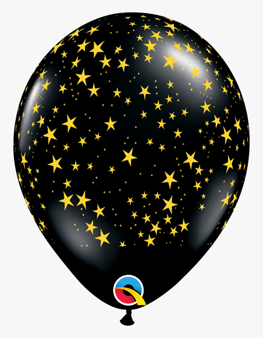 25 Latex Balloons - Black Balloon With Stars, HD Png Download