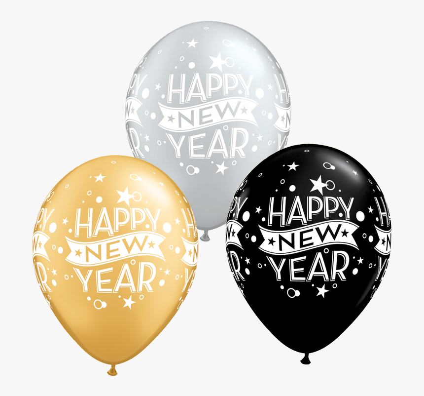 Happy New Year Silver, Gold, & Black Latex Balloons - Happy New Year Balloon Png, Transparent Png