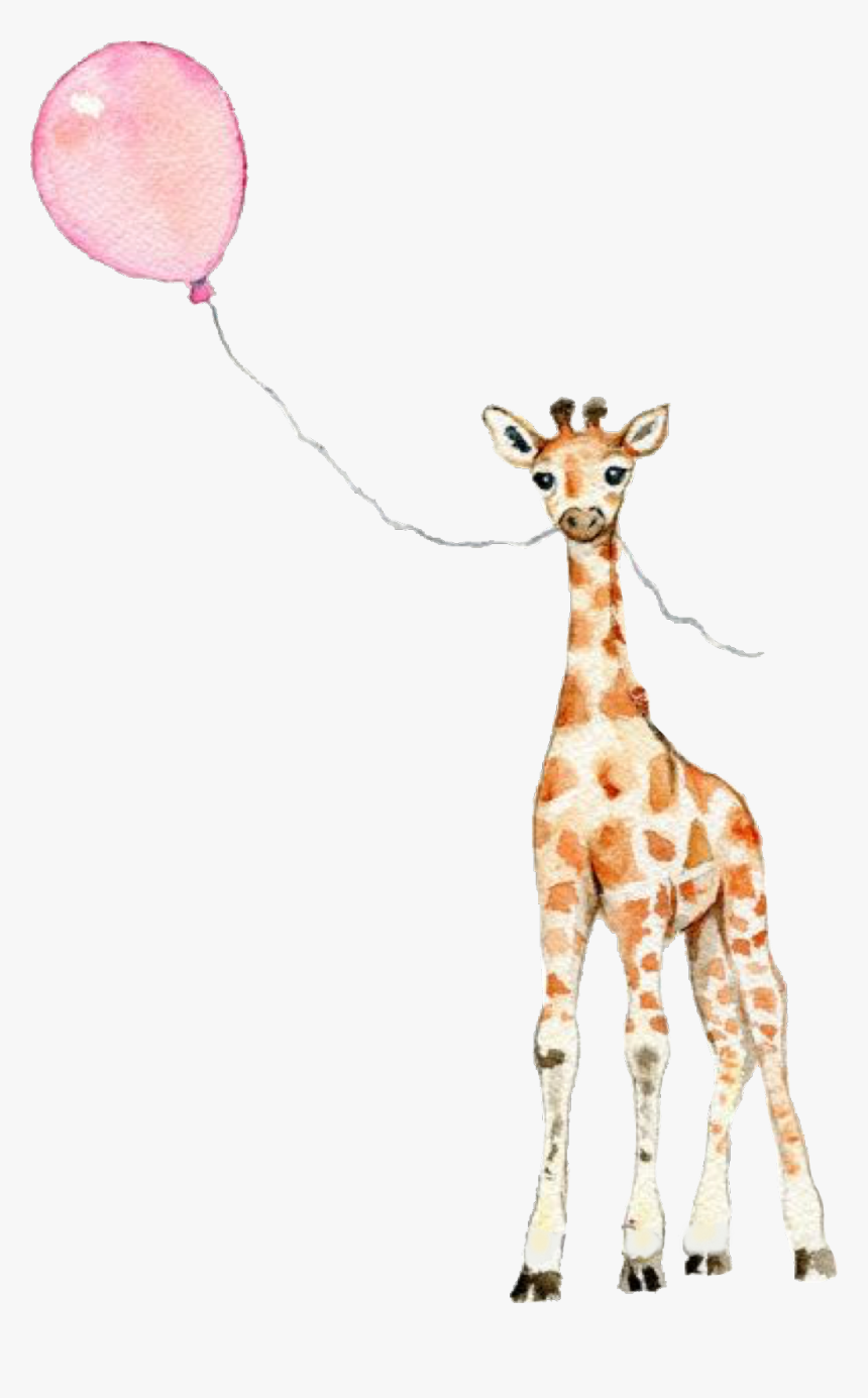 #cute #adorable #giraffe #balloon 💜💜💜💜💖 #scgiraffe - Giraffe With Balloon Painting, HD Png Download