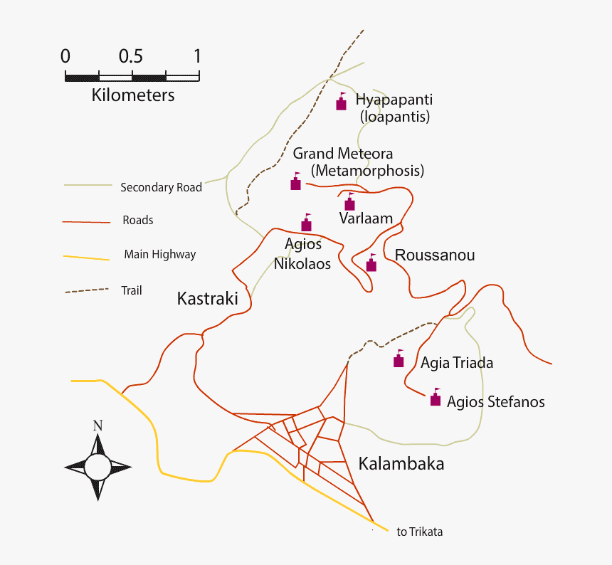 Meteora Monastery Map - Map, HD Png Download