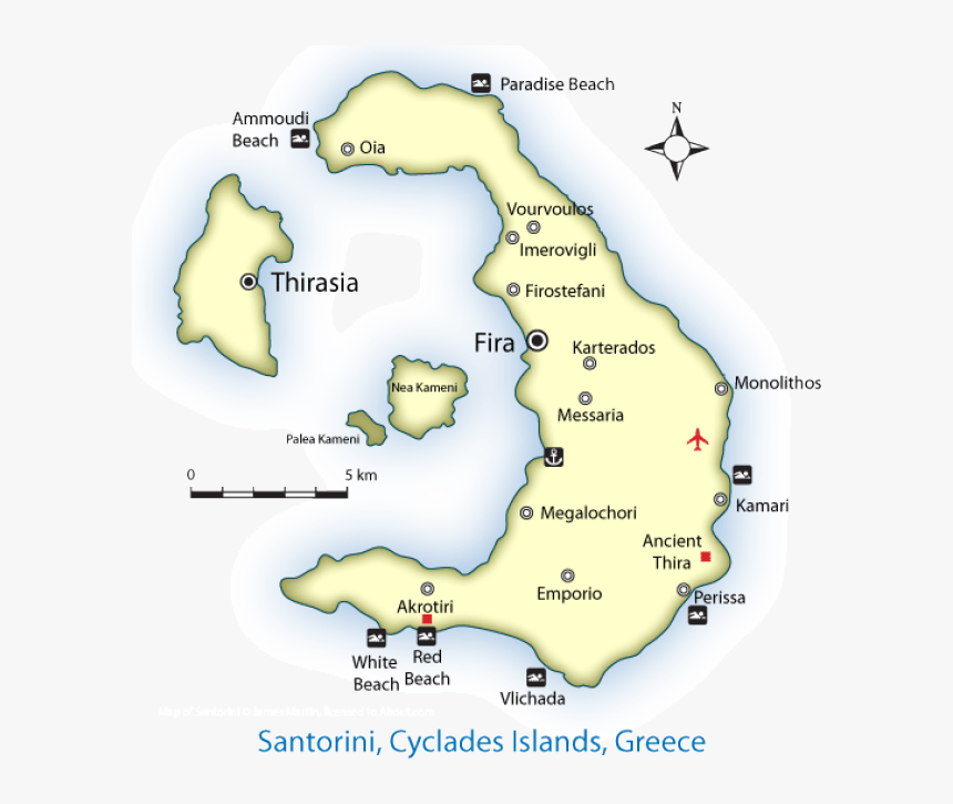 Santorini-map - Temple Of Hephaestus Map, HD Png Download