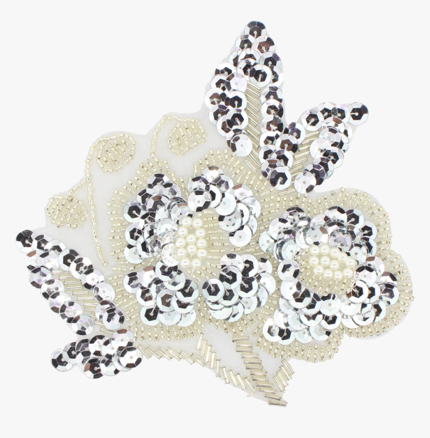 Flower Beaded/sequin/pearl Applique - Silver Sequin Flower Png, Transparent Png