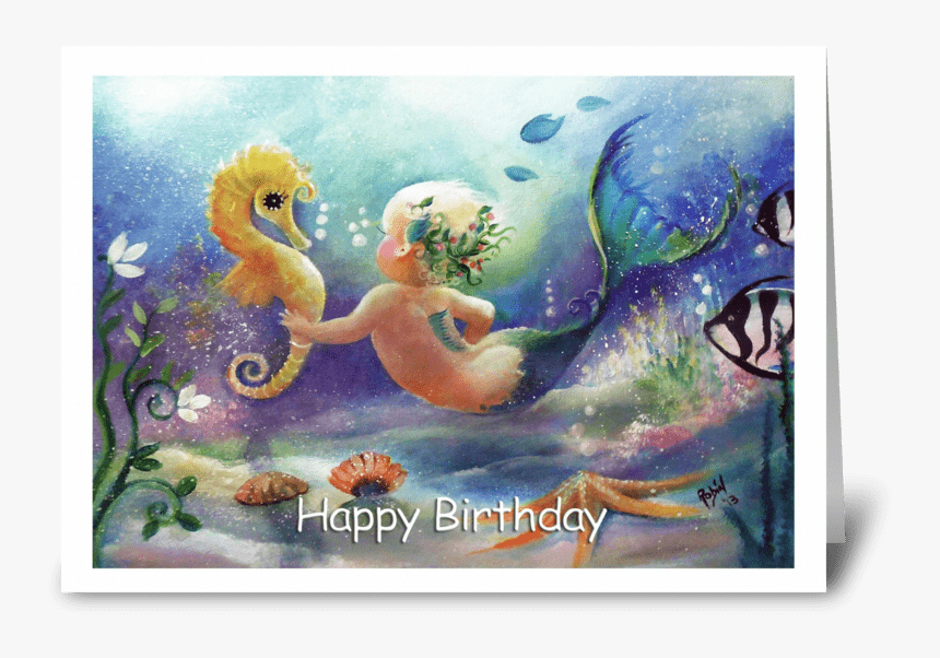 Baby Mermaid, Happy Birthday Greeting Card - Happy Birthday Watercolor Mermaid, HD Png Download
